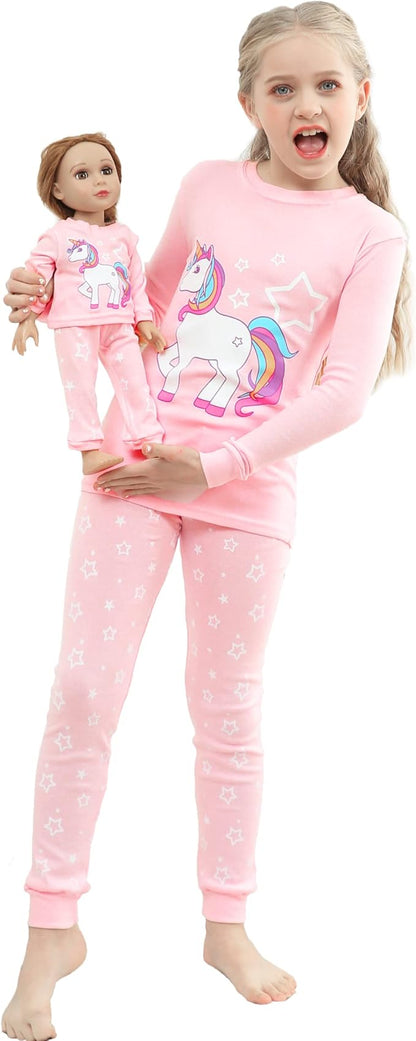 Babyroom Girls Matching Doll&Toddler 4 Piece Cotton Pajamas Toddler Christmas Sleepwear