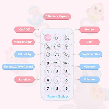 BOBXIN Baby Musical Crib Mobile for Bassinet with Projector and Night Light,150 Music,Timing Function,Take Along Mobile Musical Box and Rattle,Toy for Newborn Girls Boys