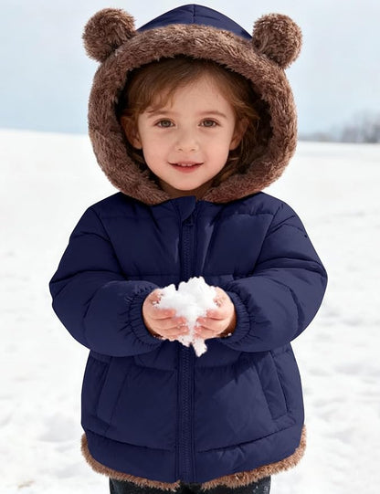 COZYPOIN Toddler Baby Boys Girls Winter Fleece Jackets Cute Bear Hooded Coats Little Kids Warm Windproof Outerwear for 1-6T