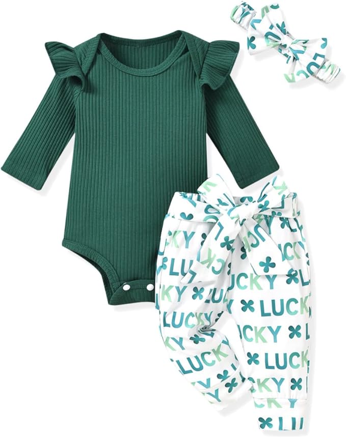 Aalizzwell Preemie Newborn Infant Baby Girls Clothes Ribbed Romper Bodysuit Pants Set Fall Winter Outfits