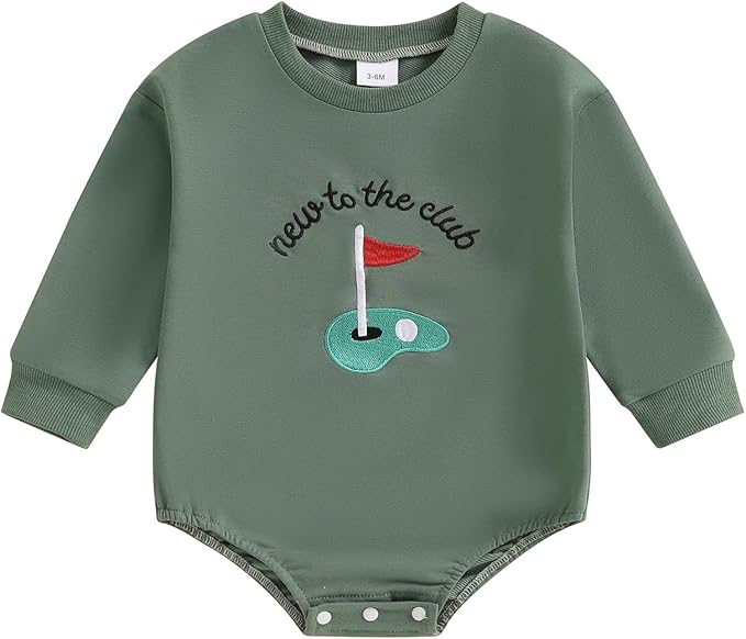 Newborn Baby Boy Fall Outfit Romper Golf Court Embroidery Long Sleeve Onesie Jumpsuit Bodysuit Cute Infant Clothes