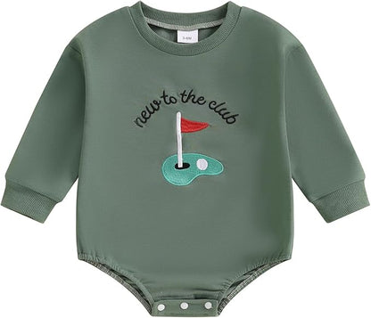 Newborn Baby Boy Fall Outfit Romper Golf Court Embroidery Long Sleeve Onesie Jumpsuit Bodysuit Cute Infant Clothes