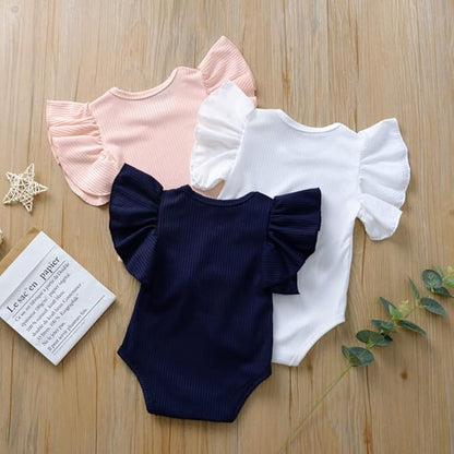 Baby Girls' Short-Sleeve Bodysuit Funny Ruffles Flower Jumpsuit Outfit for Infant Toddlers 3-Pack