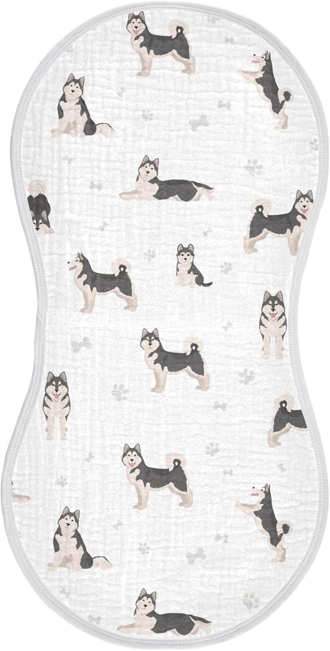 vvfelixl Baby Burp Cloths Alaskan Malamute Dog Baby Newborn Cotton Burping Cloths Set Baby Washcloths 4 Pack