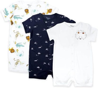 3-Pack 100% Cotton Baby Boy Rompers,0-24Months Short Sleeve Toddler Romper,Breathable Spring/Summer Clothes