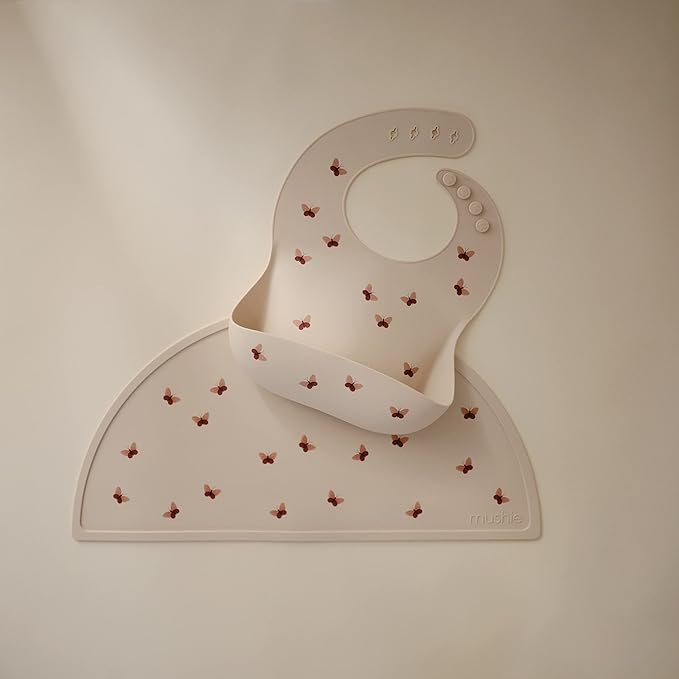 mushie Silicone Baby Bib | Adjustable Fit Waterproof Bibs (Butterflies)