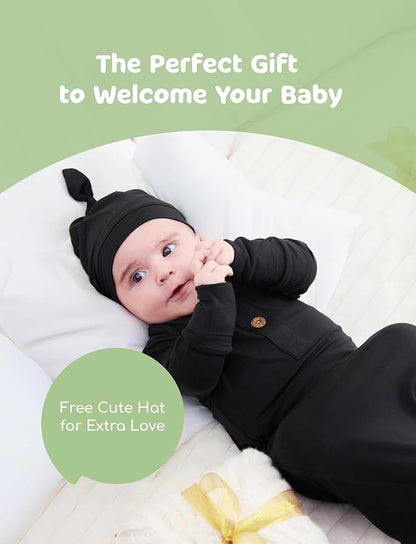 PATPAT Baby Sleeper Gown with Bamboo Viscose for Newborn Girls Boys, Knotted Nightgown with Mittens for Infant Home Coming