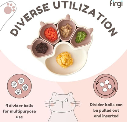 MEOW Taupe Brown Divided Silicone Baby Toddler Suction Plates Non-Slip Silicon Plates Led Weaning Supplies BPA Free Toddler Travel Non-Toxic Kids with Suction