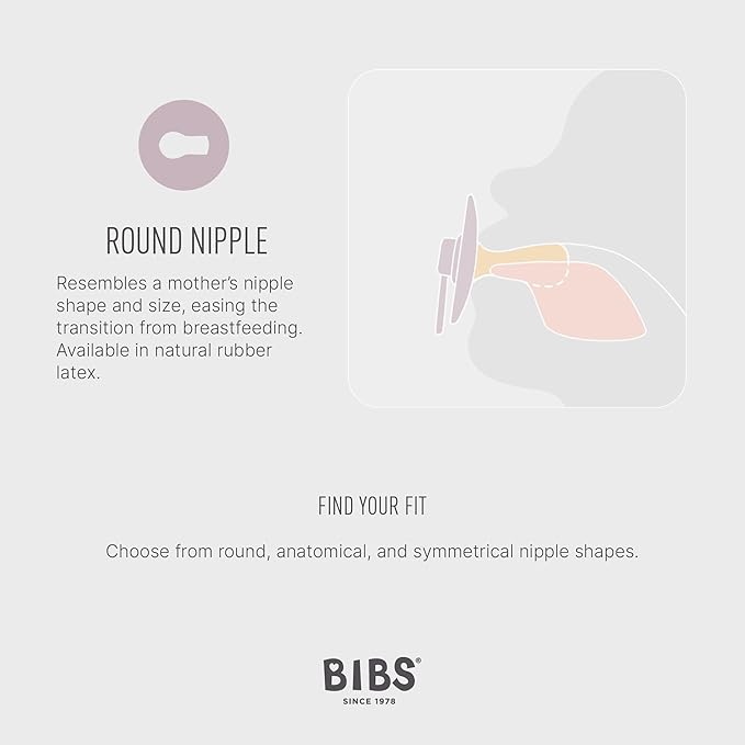 Bibs Colour Pacifier 2-Pack | BPA Free Soother, Round Nipple. Natural Rubber Latex,