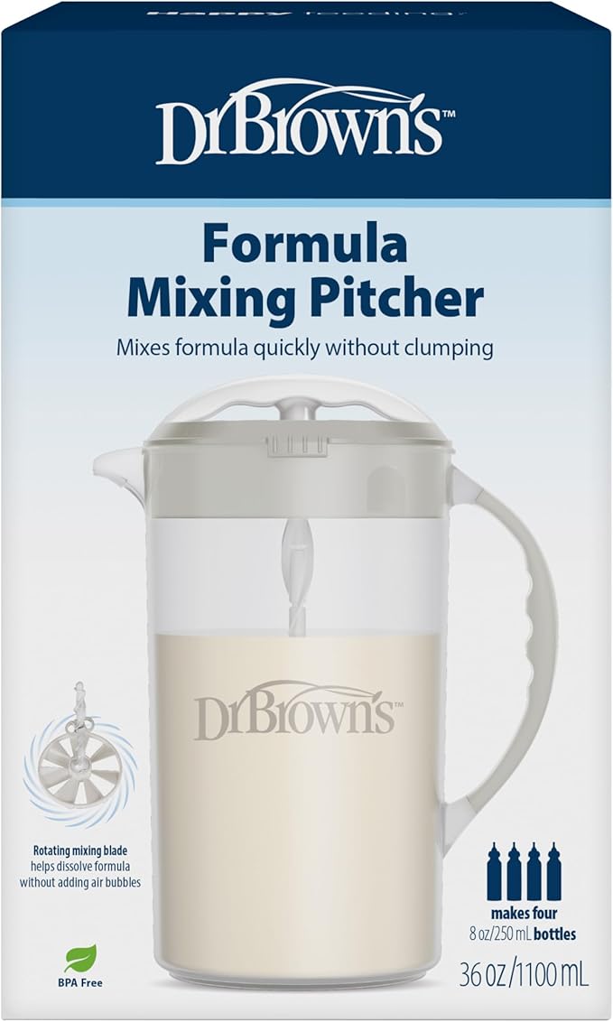 Dr. Brown's Baby Formula Mixing Pitcher with Adjustable Stopper, Locking Lid, and No Drip Spout, 36 oz, BPA-Free, Gray, 1-Pack