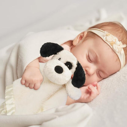 Puppy Baby Security Blanket for Toddler Infant Newborn Boys and Girls Soft Lovey Plush Fabric and Satin Backing, Black 13.5 Inch
