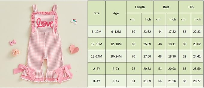 Toddler Baby Girl Valentines Day Outfit Infant Love Romper Ruffle Jumpsuit Overalls Cute Spring Valentines Clothes
