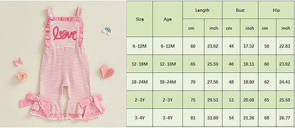 Toddler Baby Girl Valentines Day Outfit Infant Love Romper Ruffle Jumpsuit Overalls Cute Spring Valentines Clothes