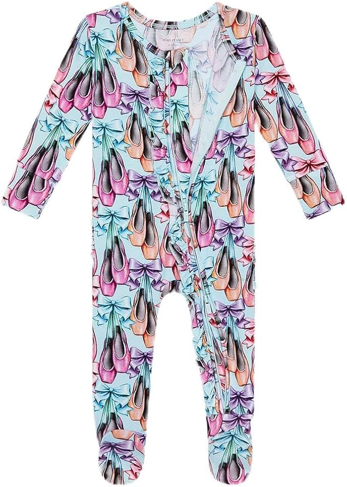 Posh Peanut Footie Pajamas for Baby Girls – Sleepers in Viscose from Bamboo with 2-Way Zipper & Ruffle Trim