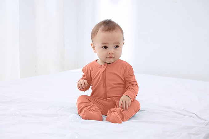 GUISBY Pajamas for Baby Boys & Girls, Infant Onesie with Mitten Long Sleeve Footed Pjs