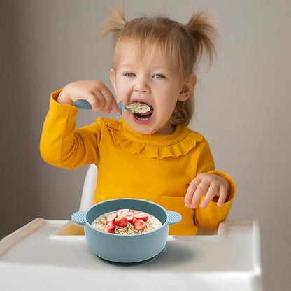 Baby Bowls with Suction and Baby Spoons Set of 3, Silicone Stay Put Bowls and Feeding Spoons for Babies Toddlers Kids, BPA Free,Microwave and Dishwasher Safe