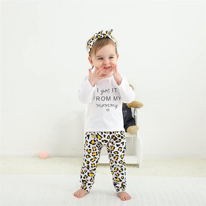 KuKitty 3Pcs Baby Girl Outfits Set Long Sleeve T-Shirt Tops Flowers Pants with Headband