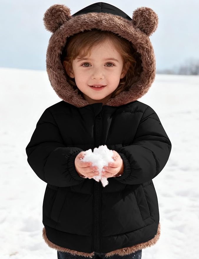 COZYPOIN Toddler Baby Boys Girls Winter Fleece Jackets Cute Bear Hooded Coats Little Kids Warm Windproof Outerwear for 1-6T