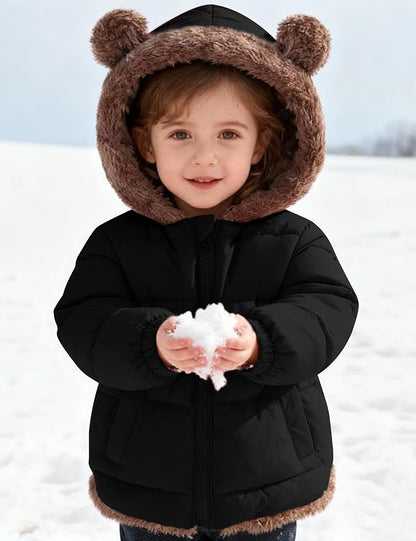 COZYPOIN Toddler Baby Boys Girls Winter Fleece Jackets Cute Bear Hooded Coats Little Kids Warm Windproof Outerwear for 1-6T