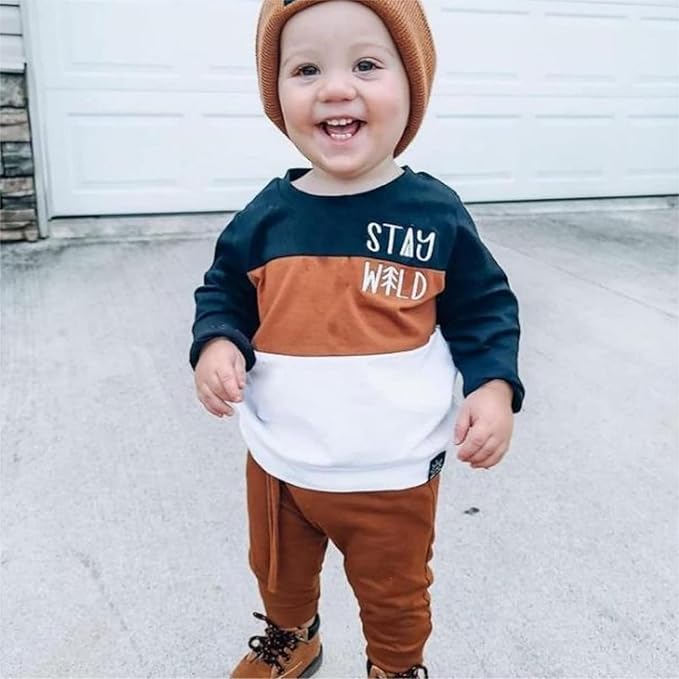 Murnouche Toddler Baby Boy Fall Winter Outfits Letter Crewneck Sweatshirt Casual Pants 2Pcs Clothes Set