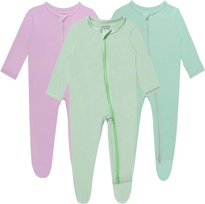 Baby Boy Footed Pajamas with Mittens,Rayon Made from Bamboo Sleepers, 2 Way Zipper Long Sleeve Pjs