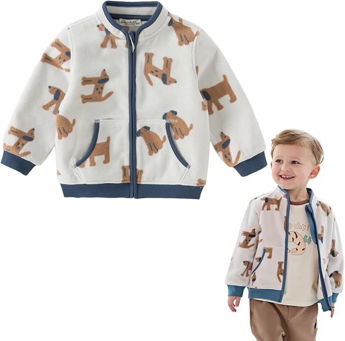 DAVE&BELLA Toddler Printed Polar Fleece Jacket, Zip Up Lightweight Outerwear for Kids Boys Girls Fall Spring Coat 2-9 Years