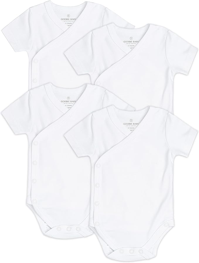 Baby Side Snap Bodysuit Set, 100% Cotton Boy Girl Unisex Kimono Onesie, 4 Pack