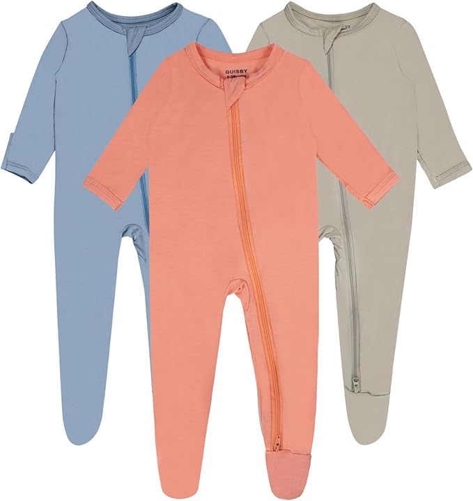 Baby Boy Footed Pajamas with Mittens,Rayon Made from Bamboo Sleepers, 2 Way Zipper Long Sleeve Pjs