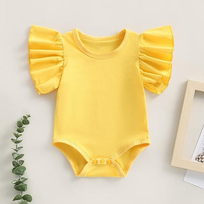 Newborn Infant Baby Girl Solid Ruffle Romper Bodysuit Jumpsuit Casual Clothes One Piece Outfit