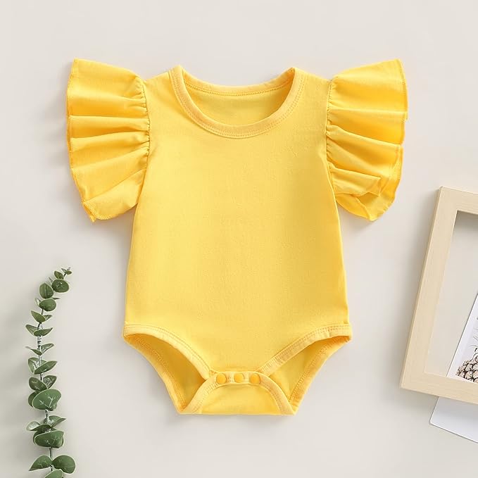 Newborn Infant Baby Girl Solid Ruffle Romper Bodysuit Jumpsuit Casual Clothes One Piece Outfit
