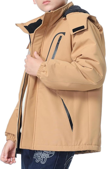 Kid's Ski Jacket Waterproof Winter Coat Boy's and Girl's Fleece Snowboarding Jackets with Detachable Hood