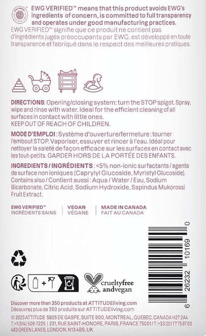 ATTITUDE Toy and Surface Cleaner, EWG Verified Multi-Surface Products, Vegan, Naturally Derived Multipurpose Cleaning Spray, Unscented, 27.1 Fl Oz