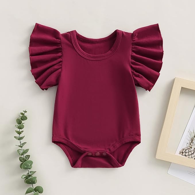 Newborn Infant Baby Girl Solid Ruffle Romper Bodysuit Jumpsuit Casual Clothes One Piece Outfit