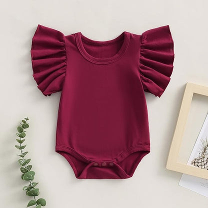 Newborn Infant Baby Girl Solid Ruffle Romper Bodysuit Jumpsuit Casual Clothes One Piece Outfit
