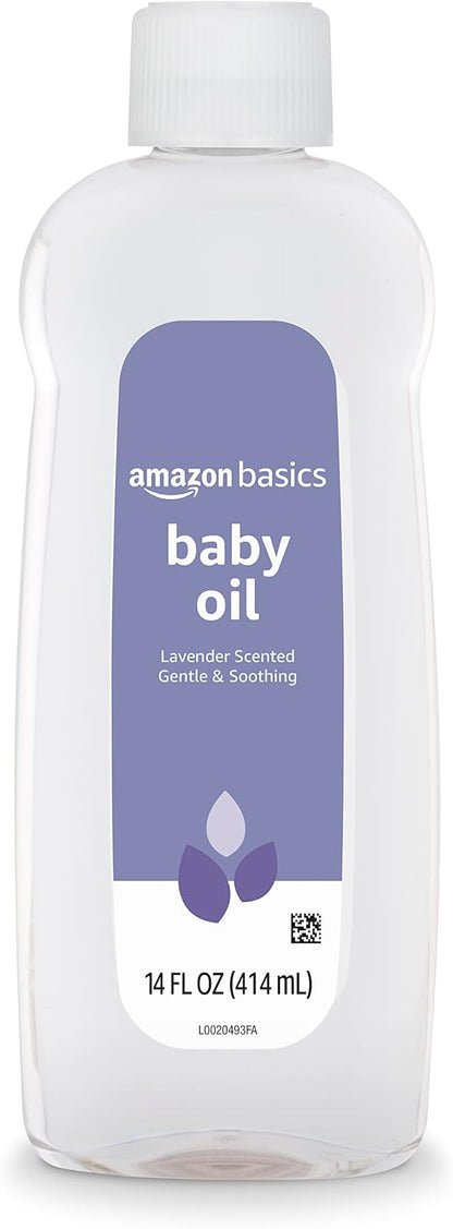 Amazon Basics Baby Oil, Lavender Scented, 14 Fl Oz (Pack of 4) (Previously Solimo)