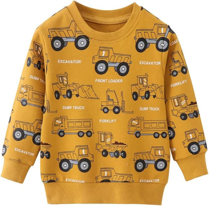 BeiVSlley Toddler Boys 3 Pack Cotton Pullover Crewneck Sweatshirt Long Sleeve Cartoon Shirt Sweaters Tops