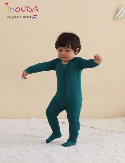 Jimonda Bamboo Baby Pajamas,Unisex Boys Girls One-Piece Footies,Long Sleeve Sleepers 2-Way Zip closure Romper
