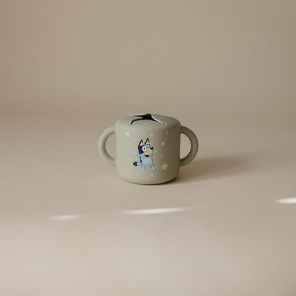 mushie x Bluey Silicone Snack Cup | Spill Proof Food Container for Toddler and Baby (Bluey Sage)