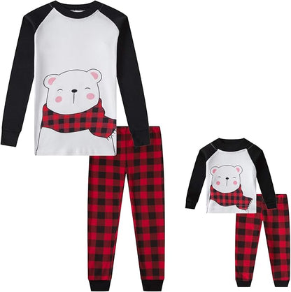 Babyroom Girls Matching Doll&Toddler 4 Piece Cotton Pajamas Toddler Christmas Sleepwear