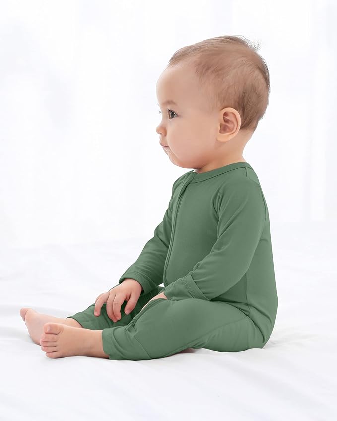 GUISBY Baby Footless Rompers, Rayon Pajamas 2 Way Zipper with Long Sleeve Sleeper