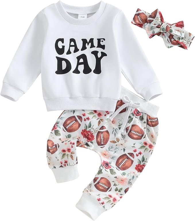 3Pcs Baby Girl Outfits Daisy Sweatshirt + Pants + Headband Infant Fall Winter Clothes