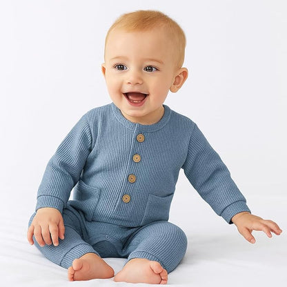 Baby Boys Girls 2 Pack Solid Romper Ribbed Long Sleeve One-Piece Knit Cotton Jumpsuit Outfits Clothes