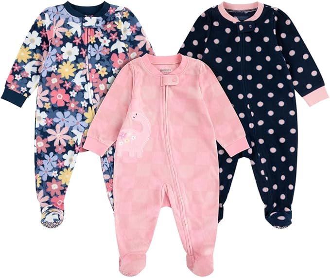 HUGGIES unisex-baby 3-pack Footed Fleece Coverall Pajamas