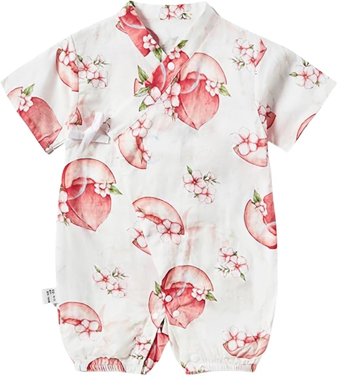 BINIDUCKLING Baby Kimono Style Wrap Over Bodysuit Soft Muslin Fabric Graphic Print