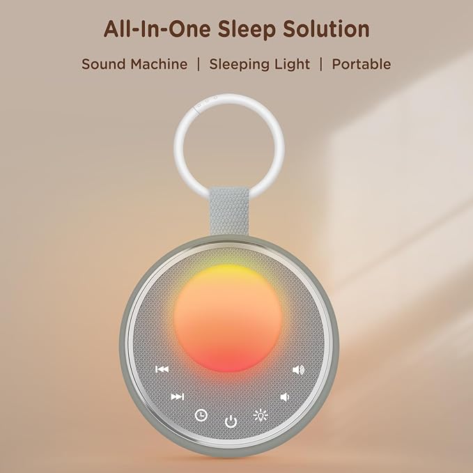 Peakeep White Noise Portable Sound Machine Sleeping Light for Adults Baby, Loud Clear Speaker, 25 Hours Continuous Audio 27 Noise Fan Nature No-looping Sounds, 30 Volume, Battery Operated