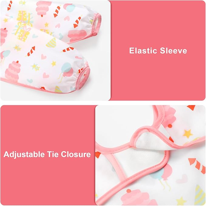 Accmor 4 Pack Long Sleeve Bibs, Baby Smock Waterproof Sleeved Bib Smock for Baby Toddler 6-36 Months