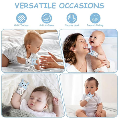 2Pack Silicone Teething Mitt, Rabbit Baby Teething Toy for 0-6 6-12 Months, Food Grade Silicone Infant Teething Mitten, BPA-Free Baby Chew Toys for Pain Relief, Sucking Needs