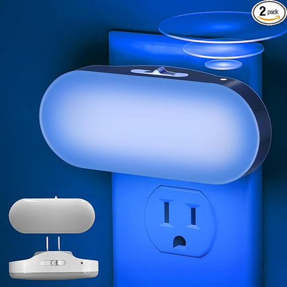 DORESshop Blue Night Light, Auto On/Off, 0-100 LM Adjustable Brightness, Dimmable Plug Into Wall Night Light for Kids Room, Bedroom, Stair Lights, Blue, 1W, 2 Pack