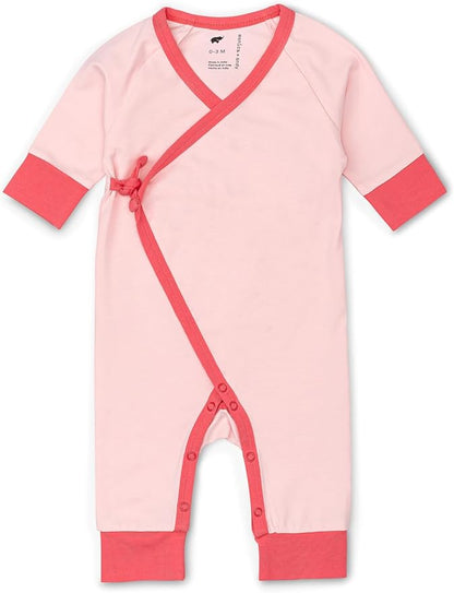 monica + andy Kimono Tie Long Sleeve One Piece, 100% Organic Baby Clothes for Girls & Boys, Preemie, Newborn & Infant