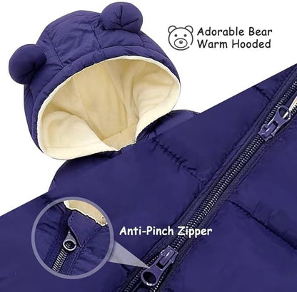 BYFRI Baby Boys Girls Snowsuit Newborn Cozy Winter Coat Infant Bear Hooded Jumpsuit Toddler Snow Outfit for 0-24 Months